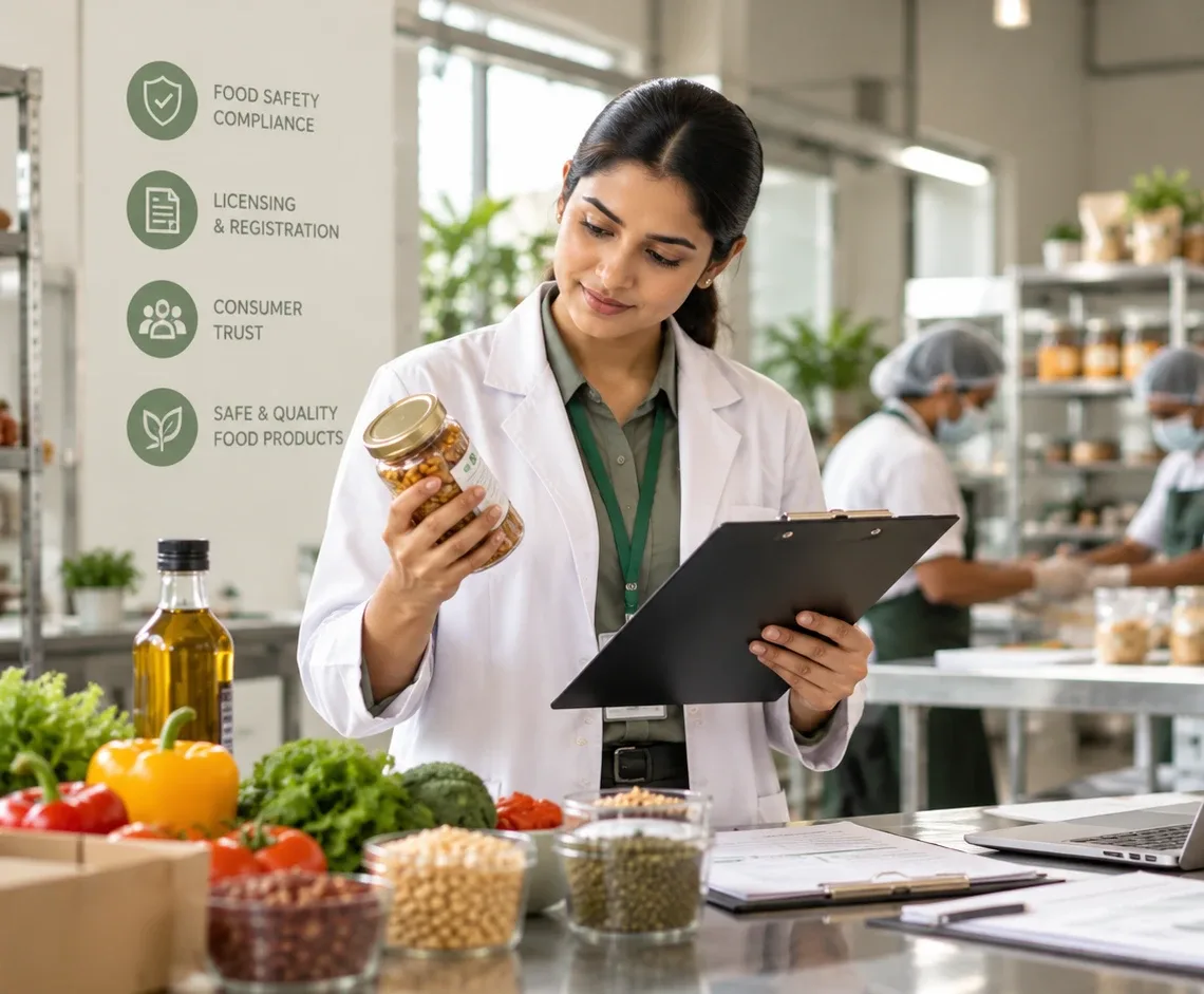 A food safety professional checking product labels in a food production unit