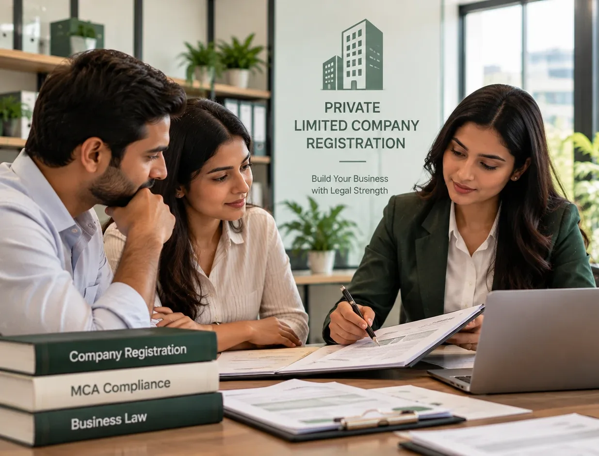 A consultant walking two founders through their company registration documents