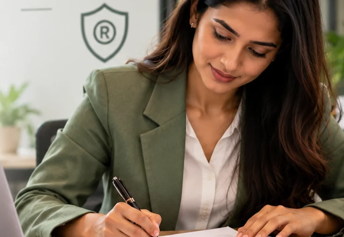 A business owner signing a trademark application